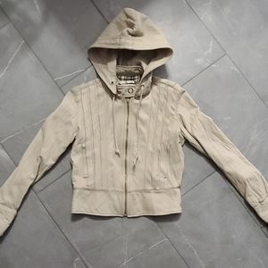 Mike & Chris Genuine Leather Bomber Jacket w/removable Hood